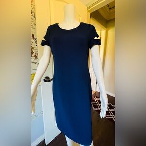 Michael Kors Prussian Blue Peek-a-Boo Shoulder Dress